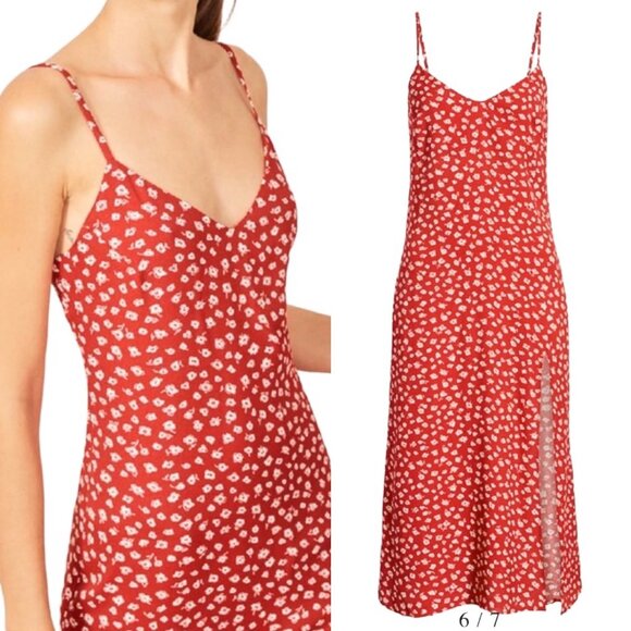 Reformation Crimini V Neck Leg Slit Midi Slip Dress in Western Red Floral Size 2 - Picture 3 of 15